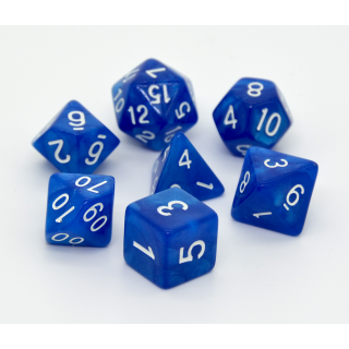 7-Würfel-Set polyedrisch blau meliert (Glitzereffekt)