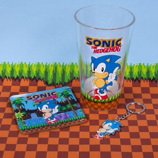 Sonic the Hedgehog 3-in-1 Geschenkset - Glas, Untersetzer und Schlüsselanhänger